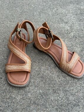 Crown Vintage Gladiator Style Tan Braided Ankle-Strap Sandals Size 6